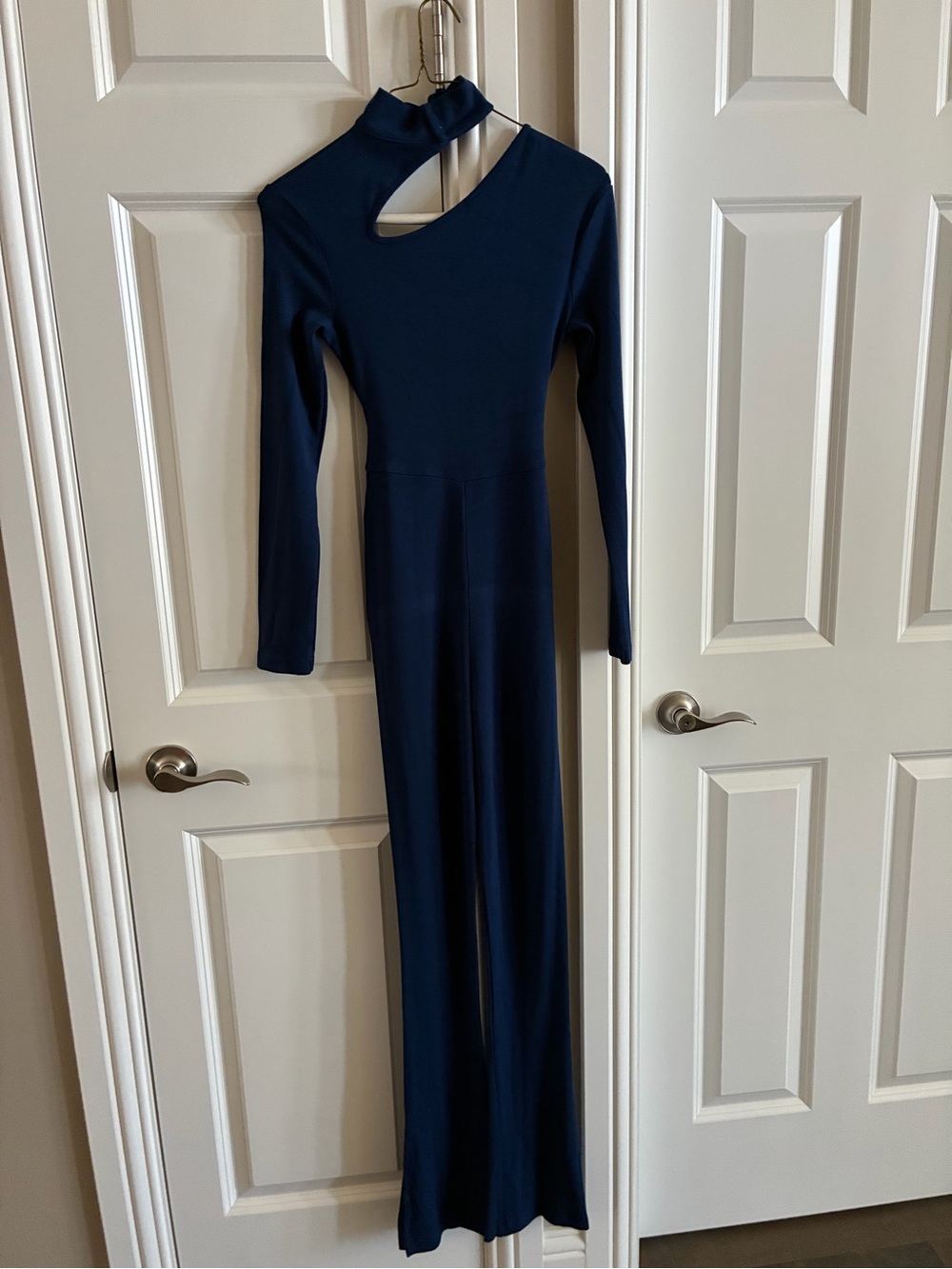 Women's Navy Cutout Long Sleeve Jumpsuit Pants